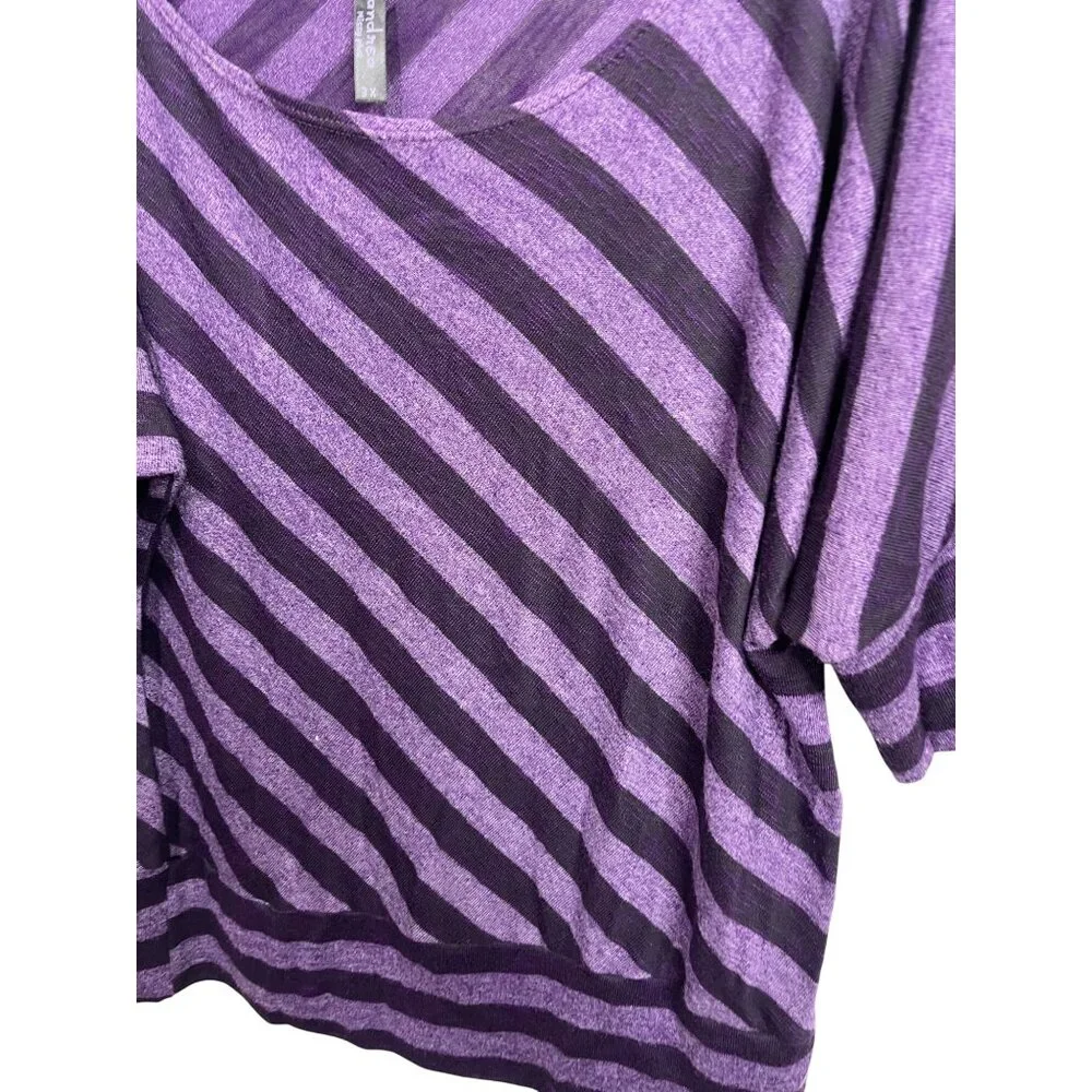Andrea Purple Striped Top Womens Knit Shirt Dolman Short Sleeve Plus Size 3X - Picture 6 of 16